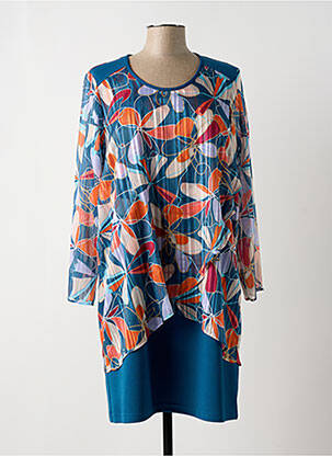 Robe mi-longue imprimé fleurs manches longues bleu GREGORY PAT femme