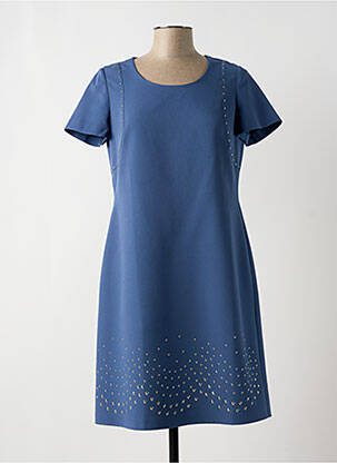 Robe mi-longue tissage crêpe manches courtes bleu FRANCE RIVOIRE femme