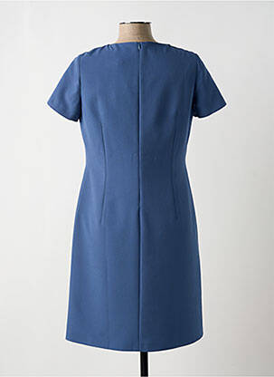 Robe mi-longue tissage crêpe manches courtes bleu FRANCE RIVOIRE femme