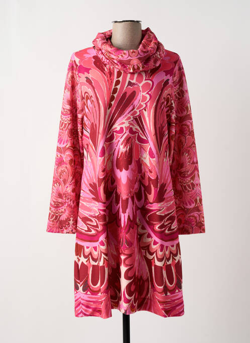 Robe mi-longue imprimé fleurs manches longues rose MALOKA femme