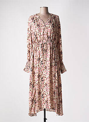 Robe mi-longue imprimé fleurs manches longues beige MOS MOSH femme