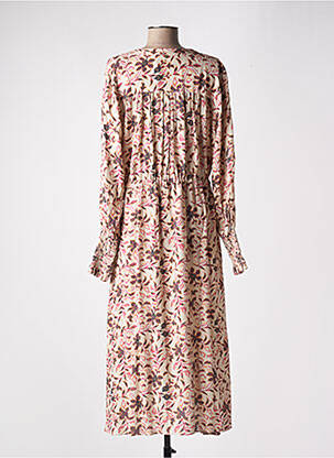 Robe mi-longue imprimé fleurs manches longues beige MOS MOSH femme