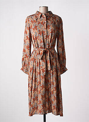 Robe mi-longue imprimé fleurs manches longues gris INDI & COLD femme