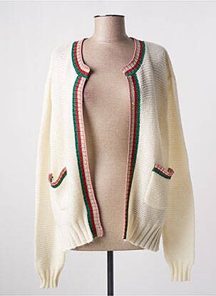 Gilet manches longues col rond beige FIVE femme