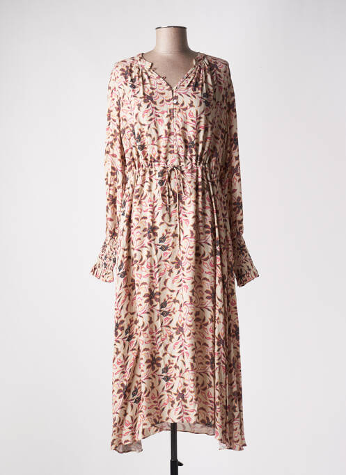 Robe mi-longue coupe fluide manches longues beige MOS MOSH femme