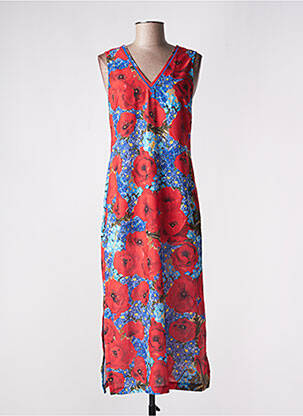 Robe mi-longue imprimé fleurs sans manche rouge MALOKA femme
