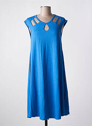 Robe mi-longue manches courtes manches courtes bleu MALOKA femme