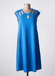 Robe mi-longue manches courtes manches courtes bleu MALOKA femme
