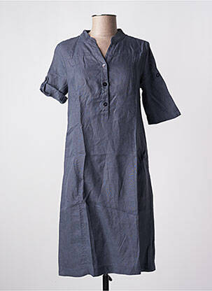Robe mi-longue tissage crêpe manches courtes bleu NINATI femme