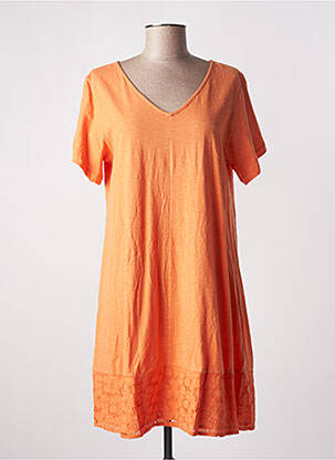 Robe mi-longue coupe évasée manches courtes orange MD'M femme