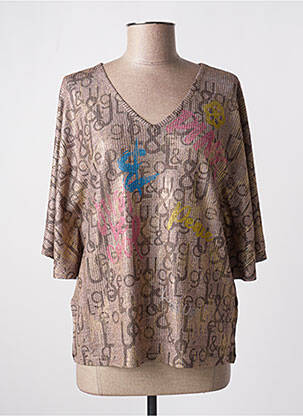 Pull col v manches 3/4 marron LEO & UGO femme