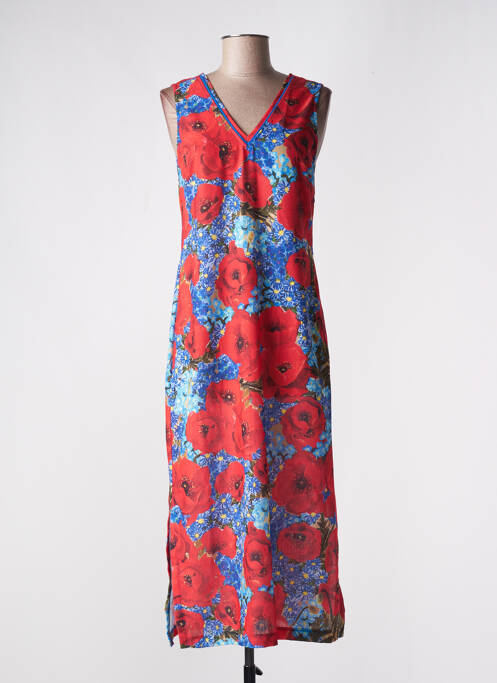 Robe mi-longue imprimé fleurs sans manche rouge MALOKA femme