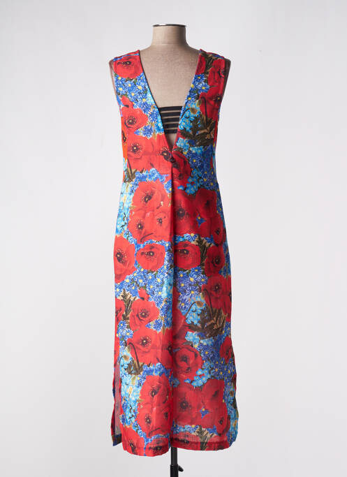 Robe mi-longue imprimé fleurs sans manche rouge MALOKA femme