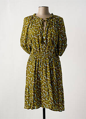 Robe mi-longue imprimé fantaisie manches courtes vert MD'M femme