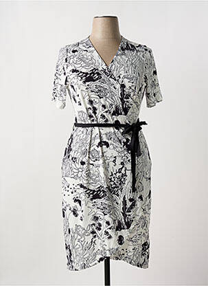 Robe mi-longue imprimé fantaisie manches courtes noir MALOKA femme
