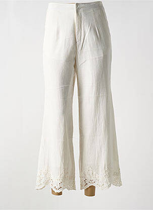 Pantalon flare fermeture zippée sous rabat avec crochet taille haute beige MD'M femme