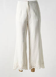 Pantalon flare fermeture zippée sous rabat avec crochet taille haute beige MD'M femme