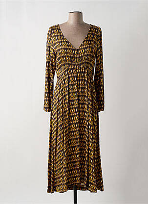 Robe mi-longue imprimé fantaisie manches longues marron STELLA FOREST femme