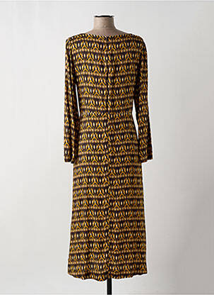 Robe mi-longue imprimé fantaisie manches longues marron STELLA FOREST femme
