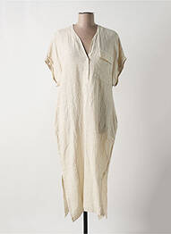 Robe mi-longue tissage crêpe manches courtes beige O'MER femme