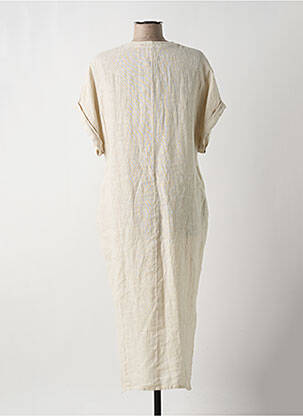 Robe mi-longue tissage crêpe manches courtes beige O'MER femme