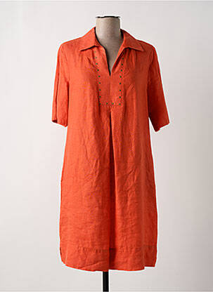 Robe mi-longue tissage crêpe manches courtes orange LA FEE MARABOUTEE femme
