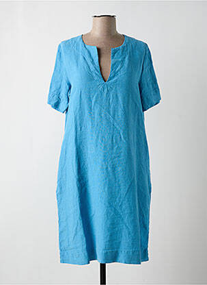 Robe mi-longue tissage crêpe manches courtes bleu LA FEE MARABOUTEE femme