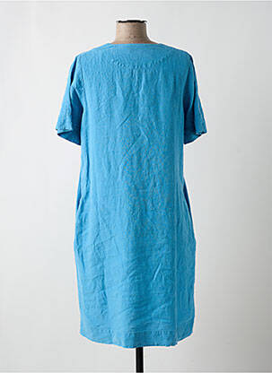 Robe mi-longue tissage crêpe manches courtes bleu LA FEE MARABOUTEE femme