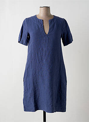 Robe mi-longue tissage crêpe manches courtes bleu fonce LA FEE MARABOUTEE femme