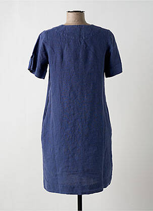 Robe mi-longue tissage crêpe manches courtes bleu fonce LA FEE MARABOUTEE femme