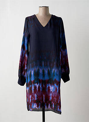 Robe mi-longue coupe fluide manches longues bleu LA FEE MARABOUTEE femme