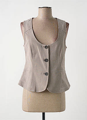 Gilet sans manche imprimé rayures beige MYRINE ANTWERP femme