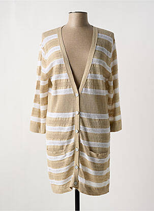 Gilet manches longues maille souple et aérée beige WOM & NOW femme