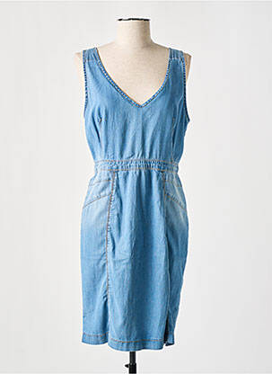 Robe mi-longue fermeture zippée au dos fines bretelles bleu EVA KAYAN femme