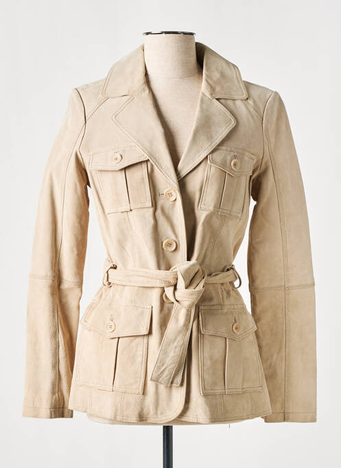 Veste en cuir beige EXZ BY EXISTENZ pour femme