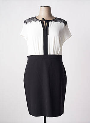 Robe mi-longue tissage crêpe manches courtes noir COMMA, femme