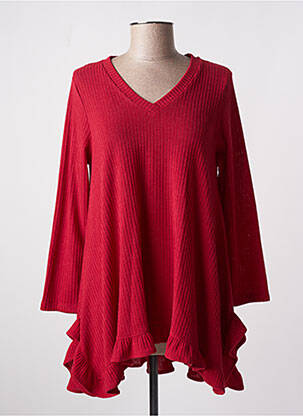 Pull col v manches longues rouge POUPEE CHIC femme