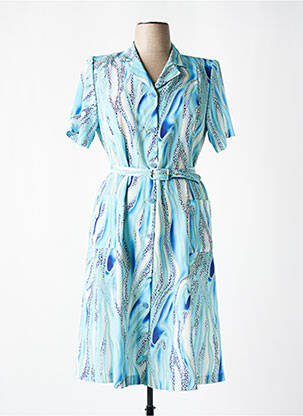 Robe mi-longue imprimé fantaisie manches courtes bleu GEVANA femme