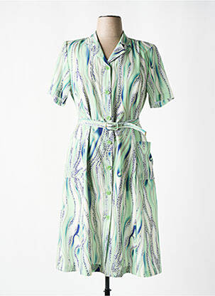 Robe mi-longue imprimé fantaisie manches courtes vert GEVANA femme