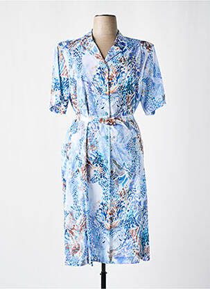 Robe mi-longue tissage crêpe manches courtes bleu GEVANA femme