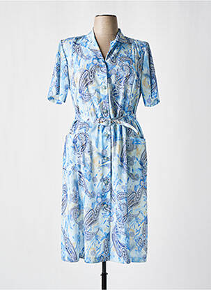 Robe mi-longue tissage crêpe manches courtes bleu GEVANA femme