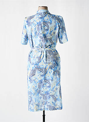 Robe mi-longue tissage crêpe manches courtes bleu GEVANA femme