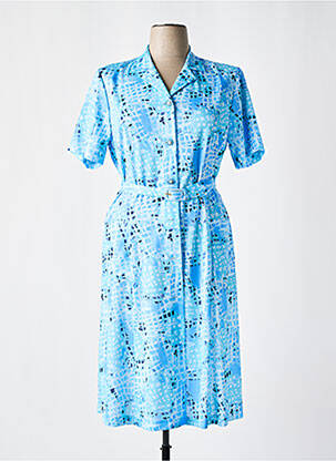 Robe mi-longue imprimé fantaisie manches courtes bleu GEVANA femme