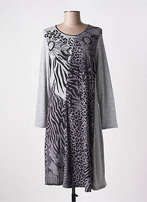 Robe mi-longue coupe fluide manches longues gris KALISSON femme