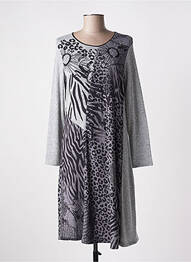 Robe mi-longue coupe fluide manches longues gris KALISSON femme