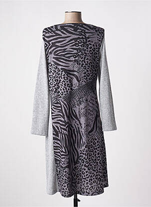 Robe mi-longue coupe fluide manches longues gris KALISSON femme