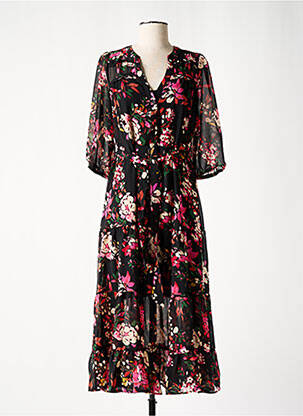 Robe longue imprimé fleurs manches 3/4 noir GRACE & MILA femme
