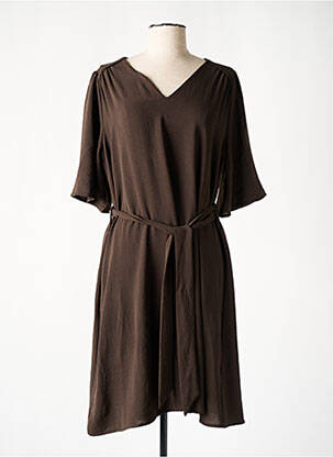 Robe mi-longue manches 3/4 manches 3/4 marron GRACE & MILA femme