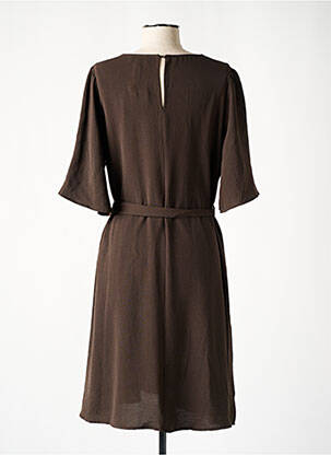 Robe mi-longue coupe fluide manches 3/4 marron GRACE & MILA femme