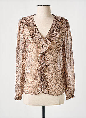 Blouse légère et transparente manches longues marron GRACE & MILA femme